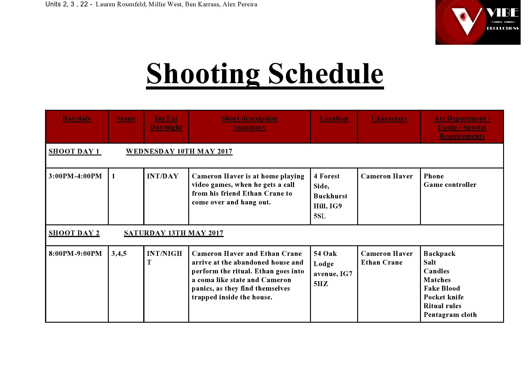 Printable Filming Schedule Template
