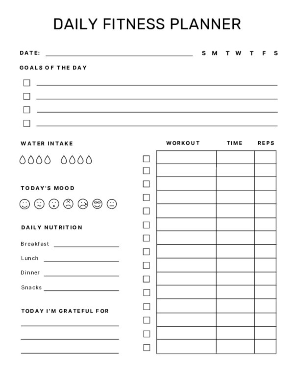 Printable Fitness Planner Template Printable Fitness Planner Template