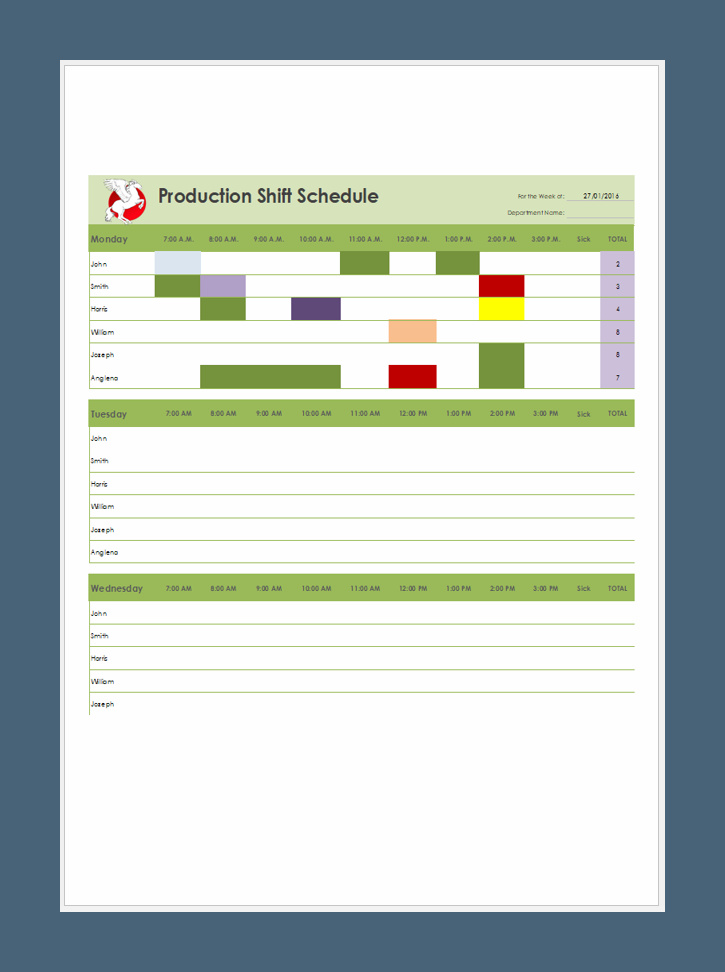 Production Shift Schedule Template Production Shift Schedule Template