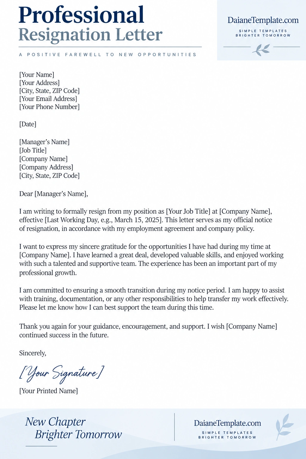Professional Resignation Letter Template Professional Resignation Letter Template