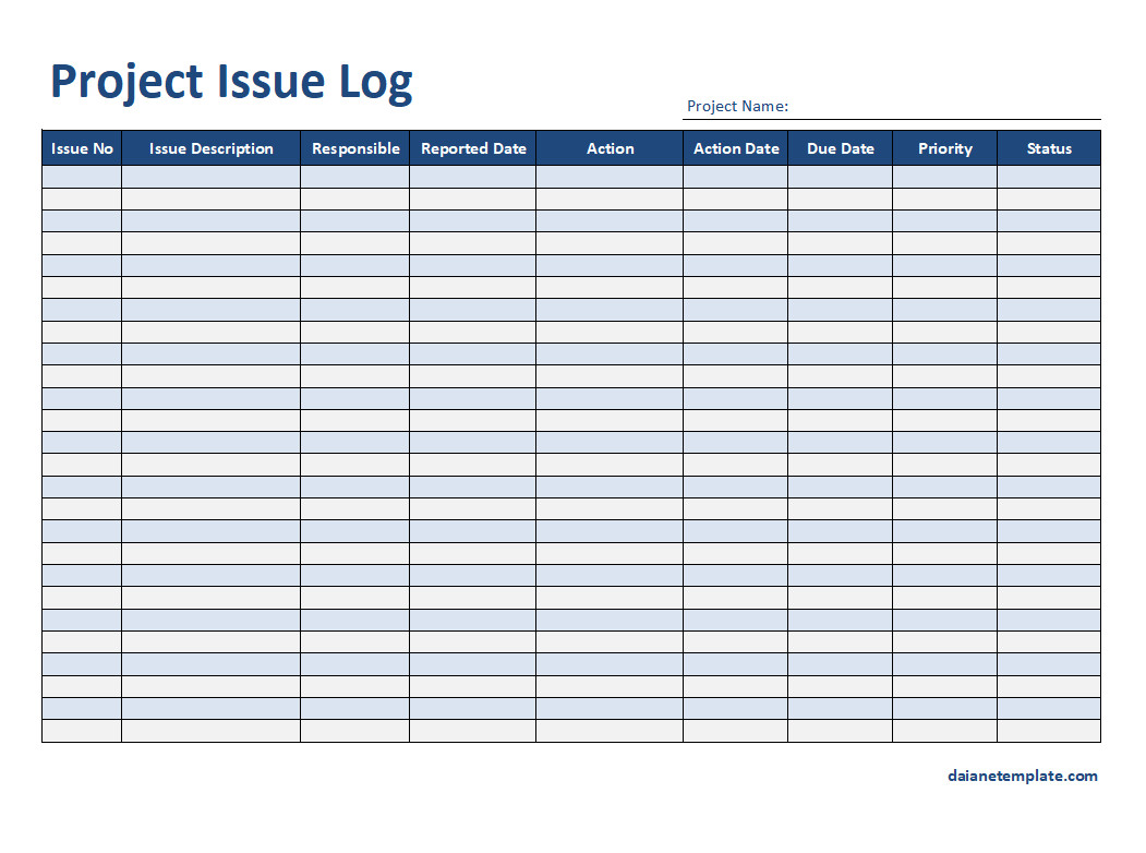 Printable Project Issue Log Template Printable Project Issue Log Template
