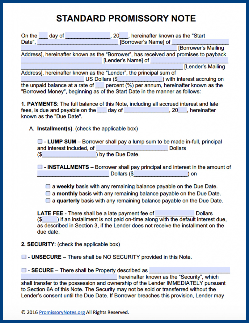 Promissory Agreement Form Promissory Agreement Form