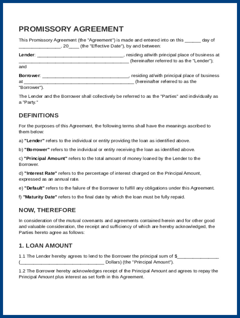 Promissory Agreement Template Example Promissory Agreement Template Example