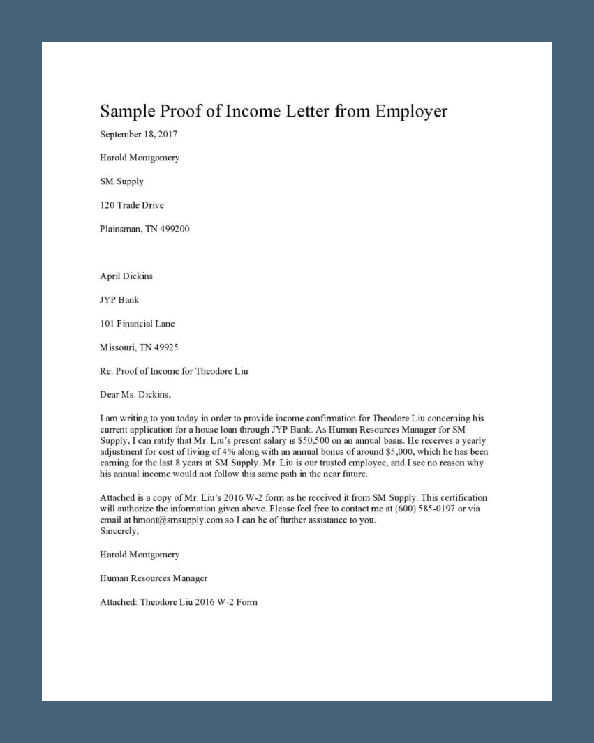 Proof of Income Letter Template Example Proof of Income Letter Template Example