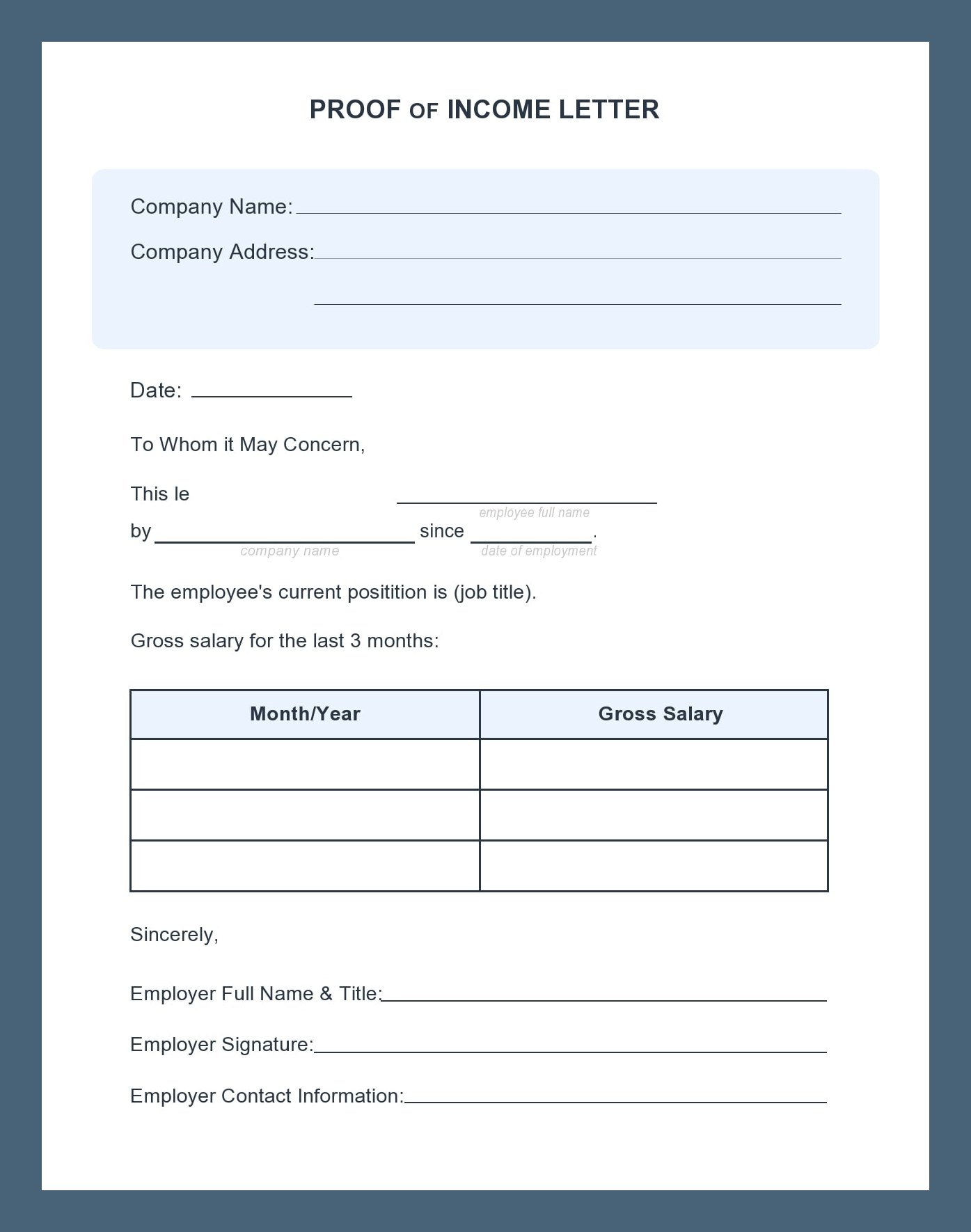 Proof of Income Letter Template Proof of Income Letter Template