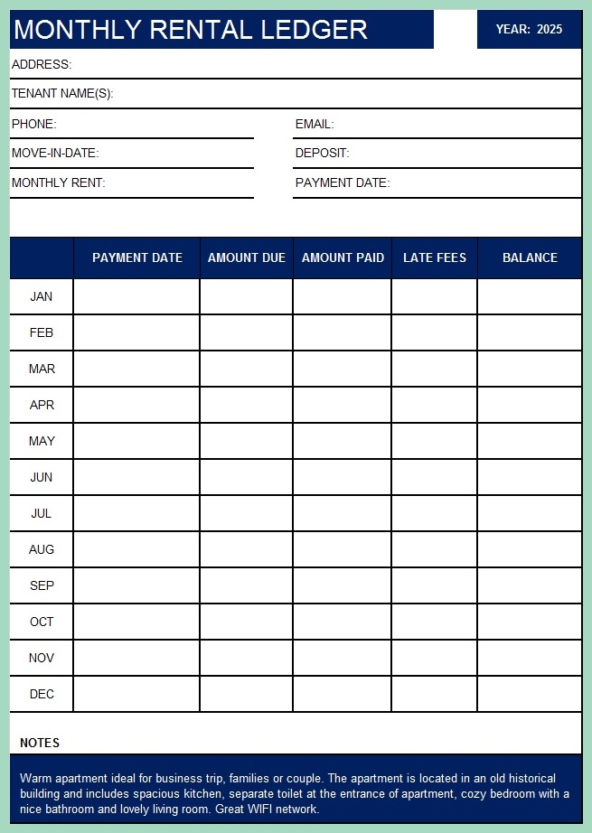 Rental Ledger Template Sample Rental Ledger Template Sample