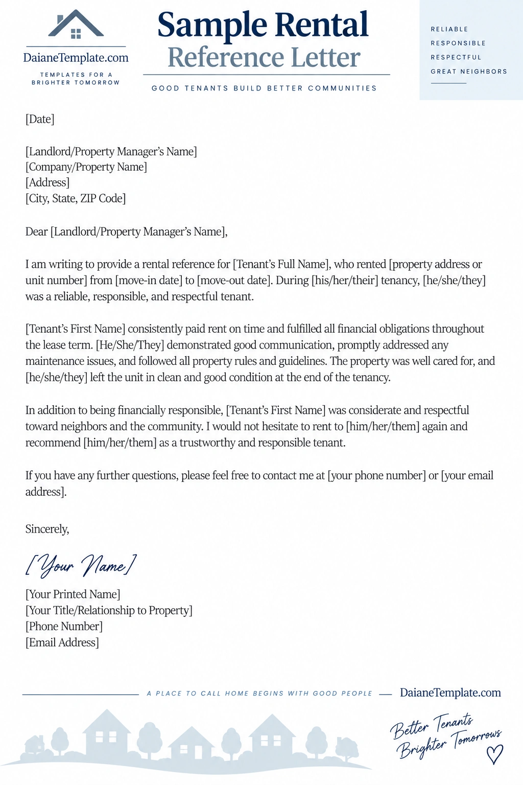 Rental Reference Letter Template Rental Reference Letter Template