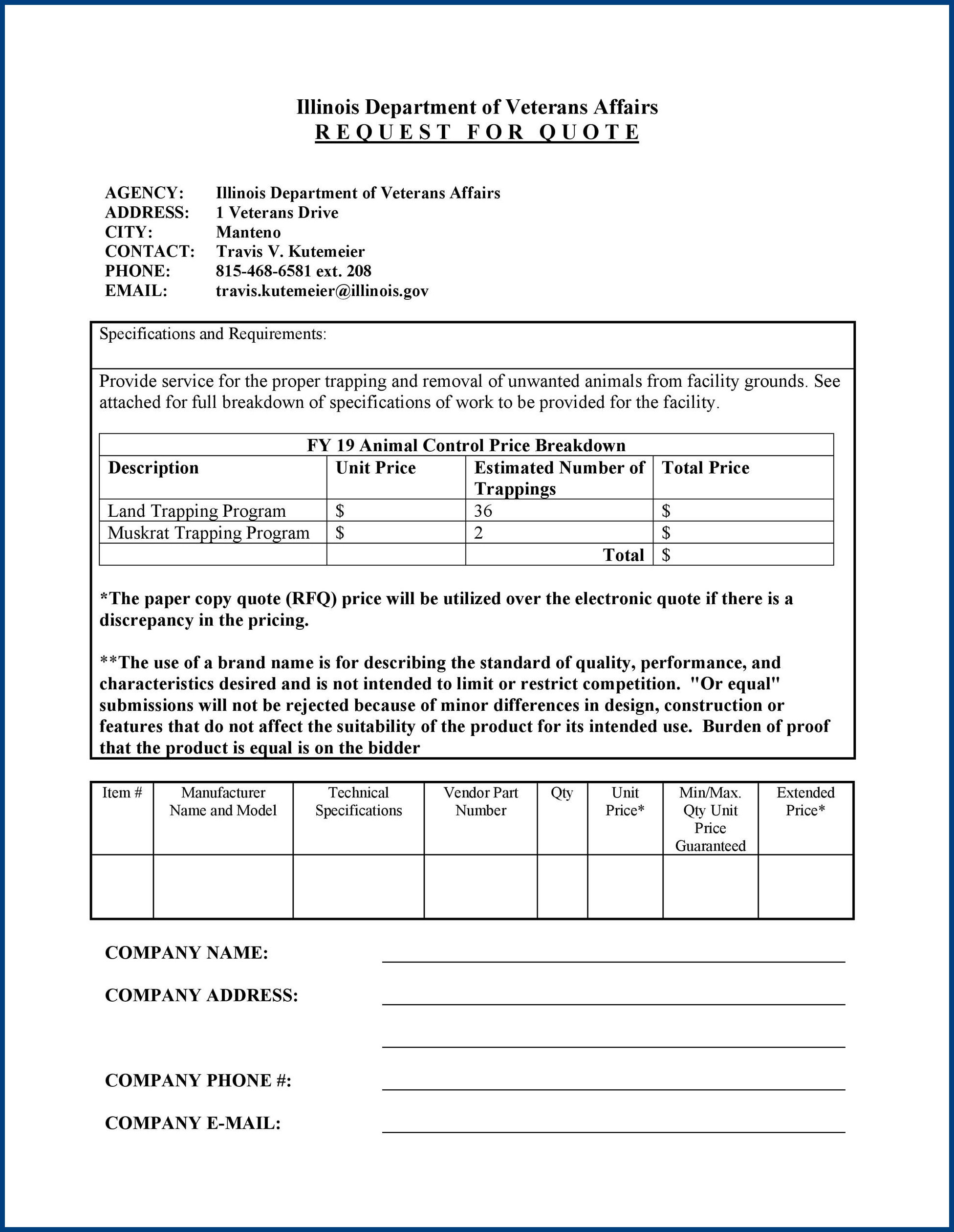 Request for Quote Template Example Request for Quote Template Example