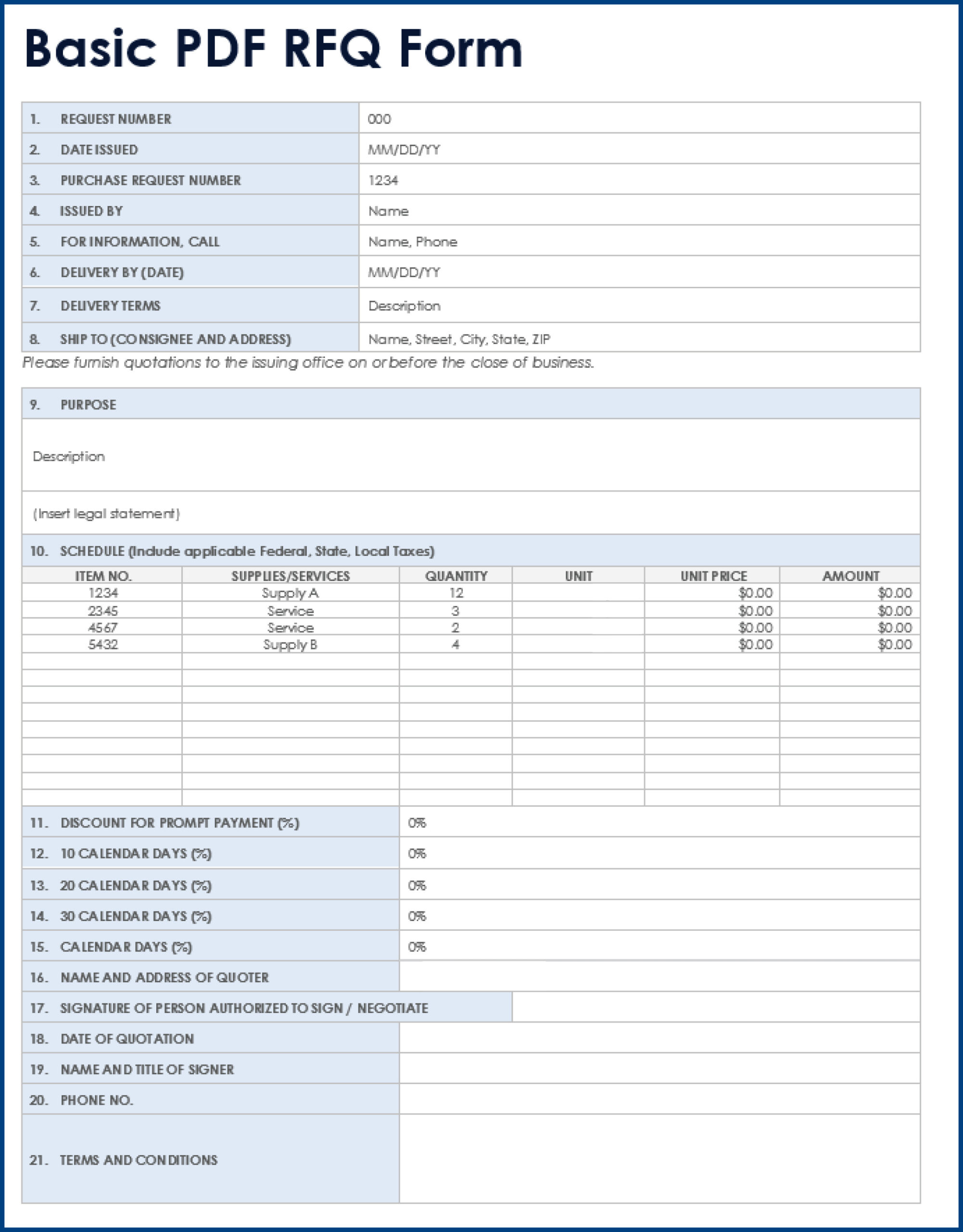 Request for Quote Template Sample Request for Quote Template Sample