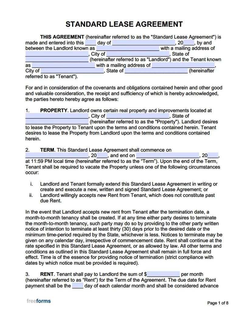 Residential Lease Agreement Form Residential Lease Agreement Form