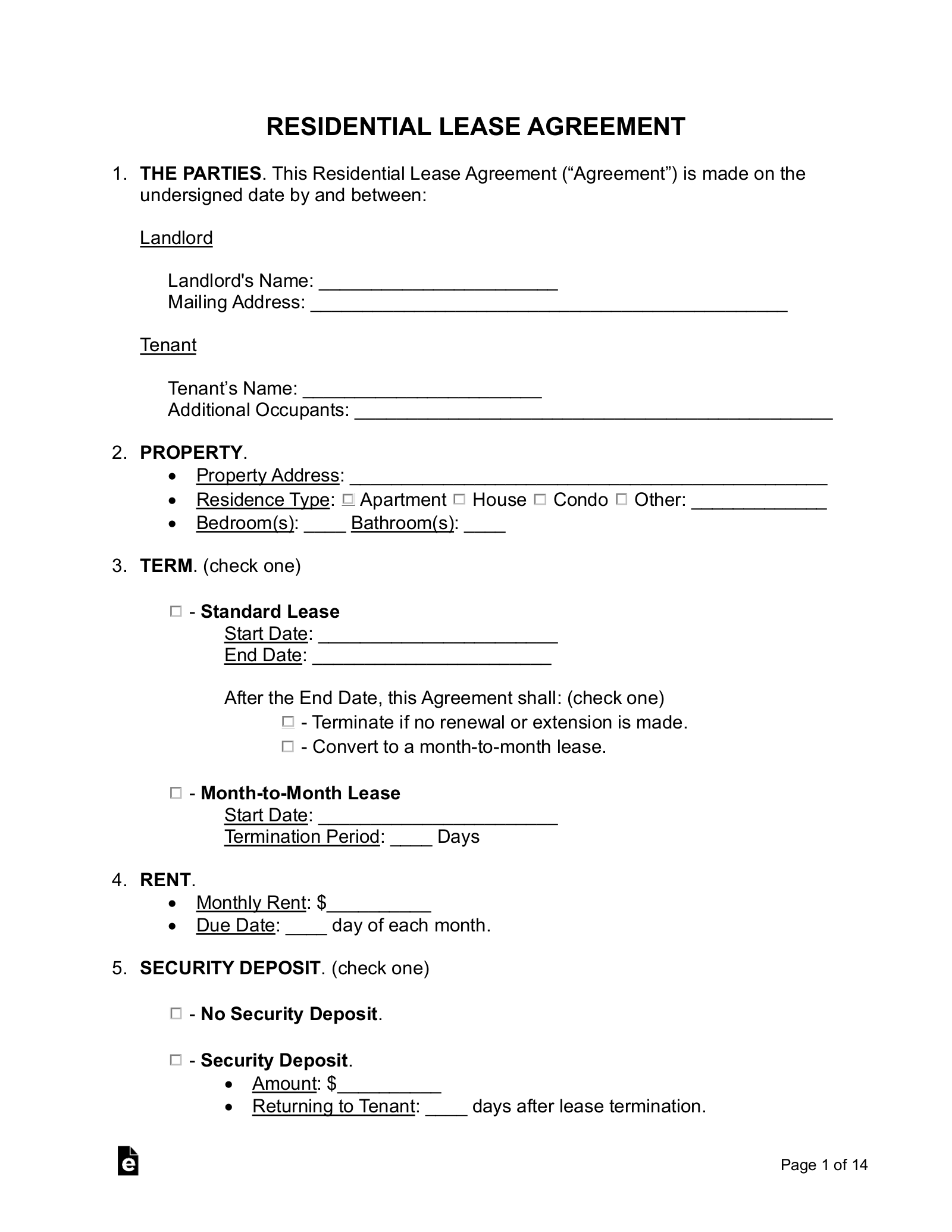 Residential Lease Agreement Template Example Residential Lease Agreement Template Example