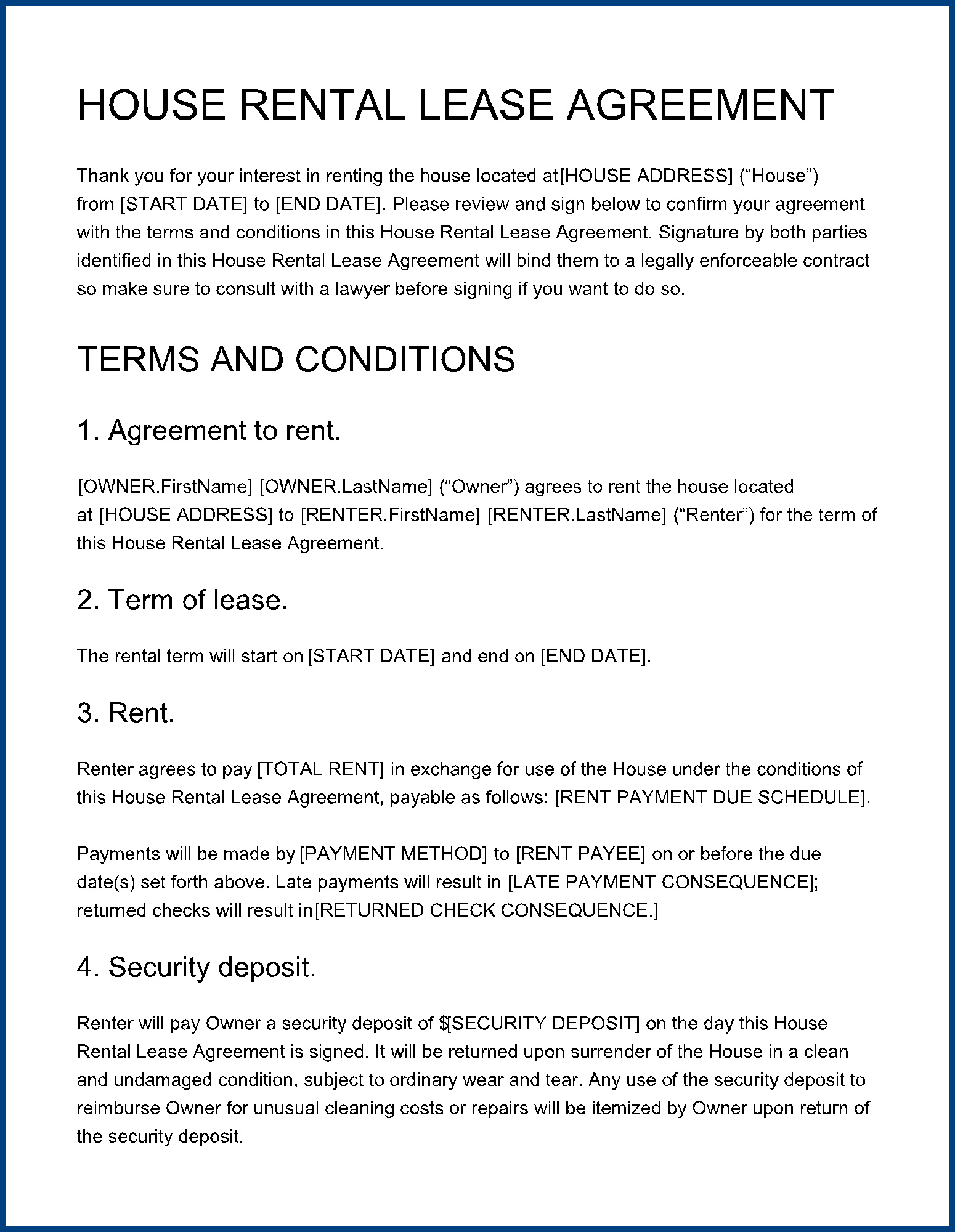 Residential Lease Agreement Template Sample Residential Lease Agreement Template Sample