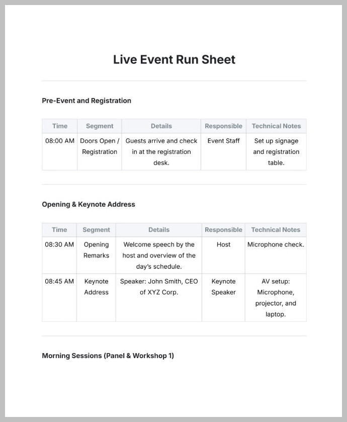 Run of Show Template Sample Run of Show Template Sample