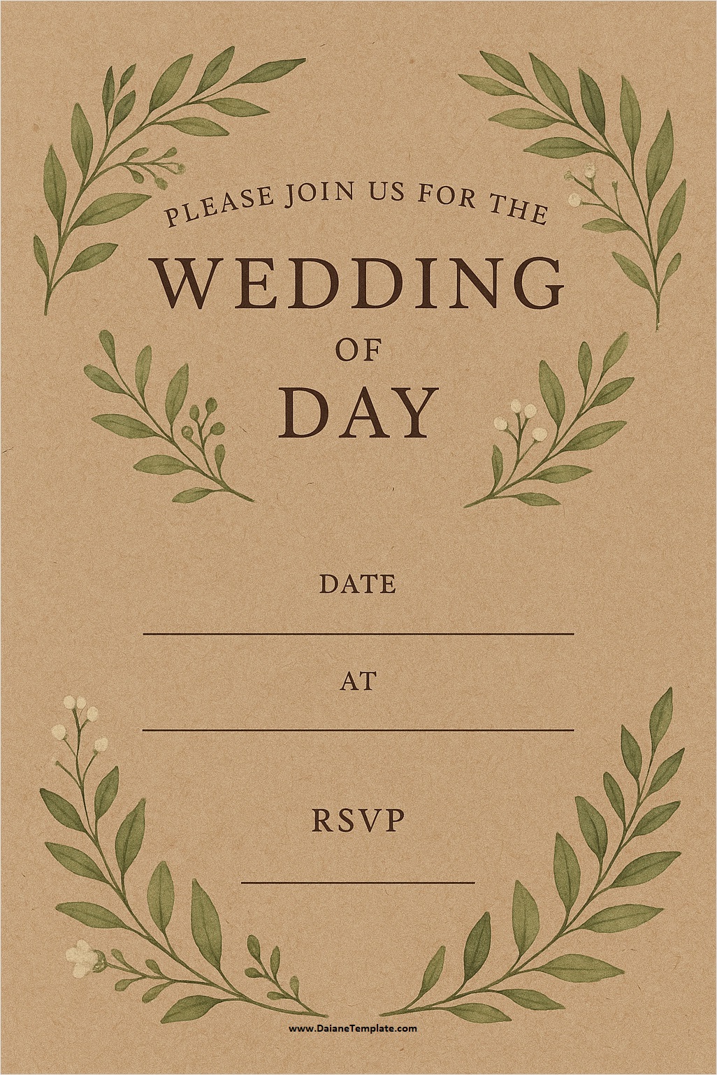 Simple Printable Rustic Wedding Invitation Template