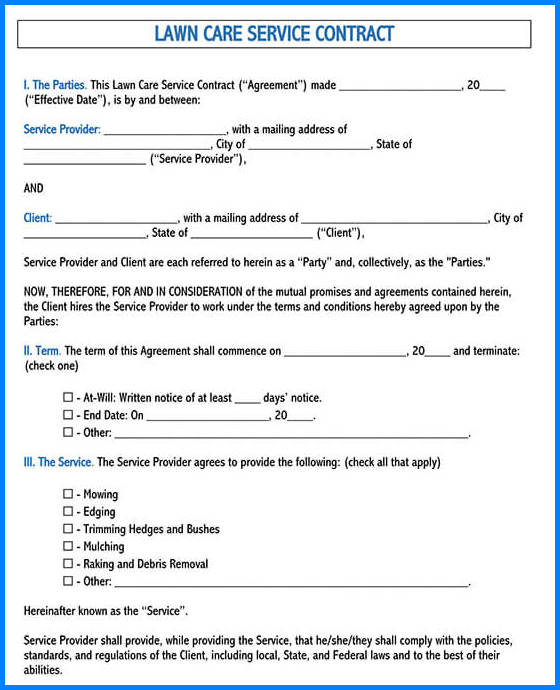 Sample Lawn Care Service Agreement Template Sample Lawn Care Service Agreement Template