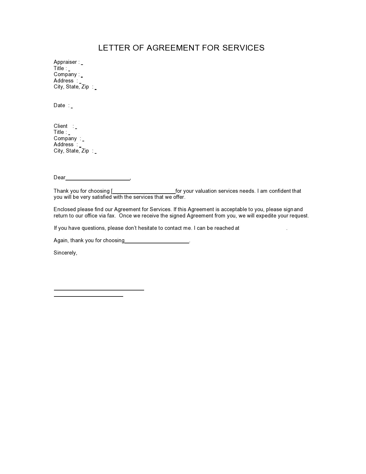 Sample Letter of Agreement Template Sample Letter of Agreement Template