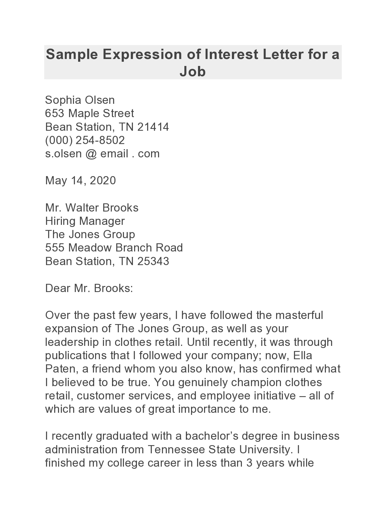 Sample Letter of Interest for a Job Template Sample Letter of Interest for a Job Template