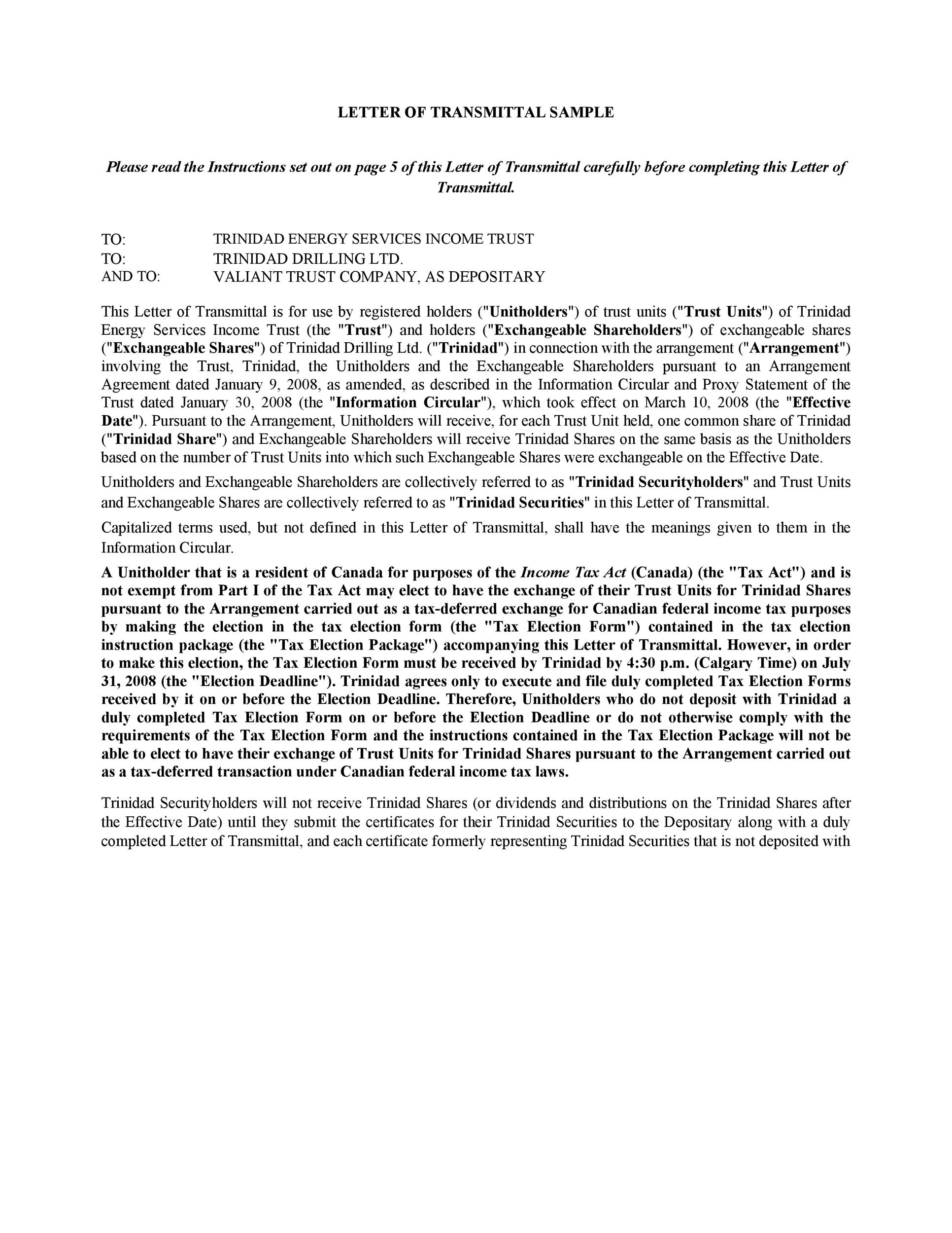 Sample Letter of Transmittal Template Sample Letter of Transmittal Template