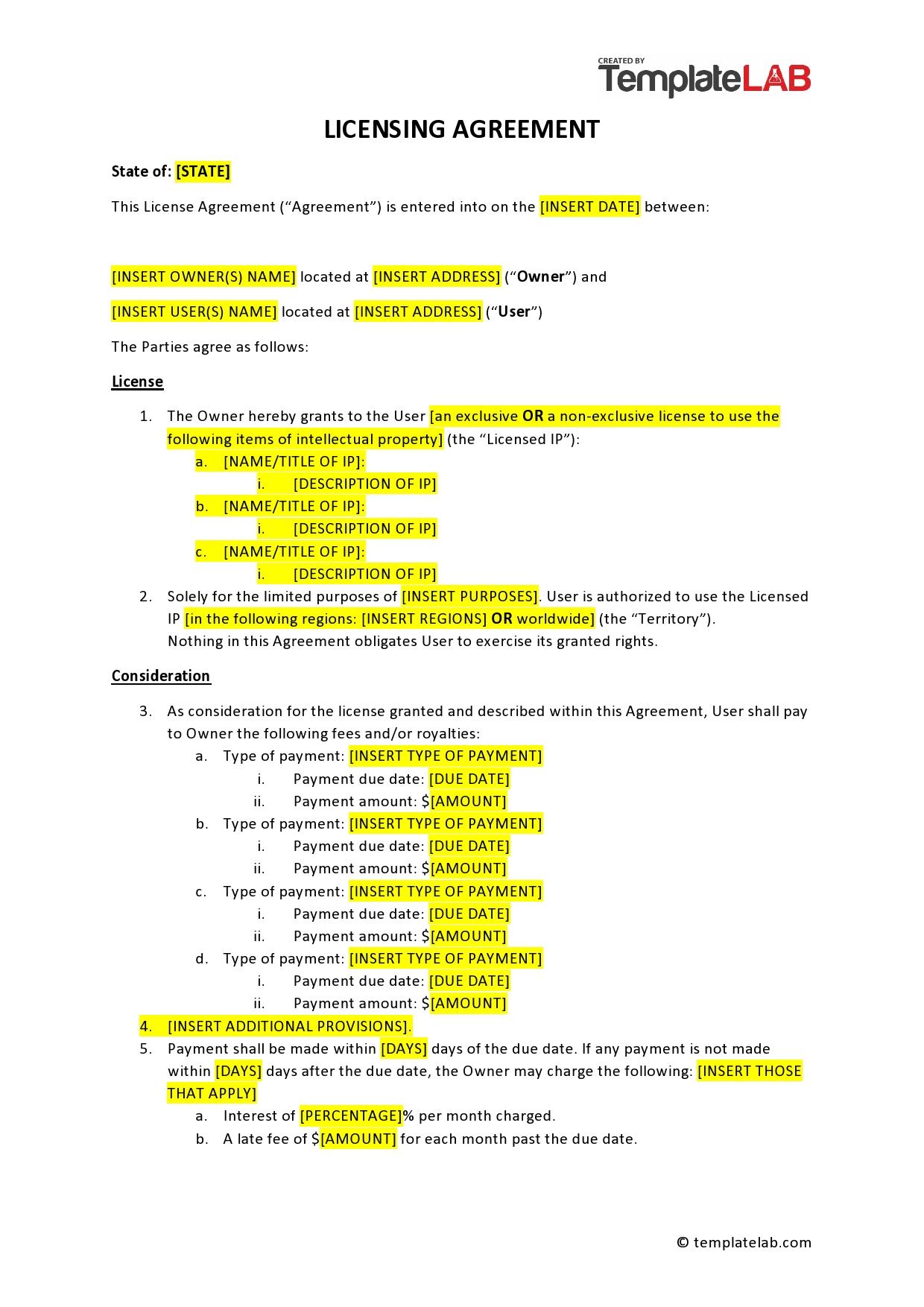 Sample Licensing Agreement Template Sample Licensing Agreement Template