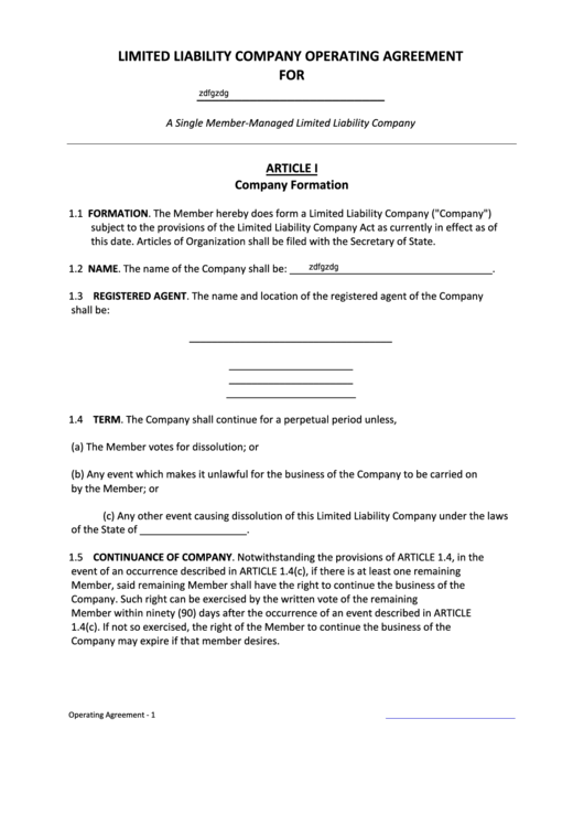 Sample Limited Liability Operating Agreement Template Sample Limited Liability Operating Agreement Template