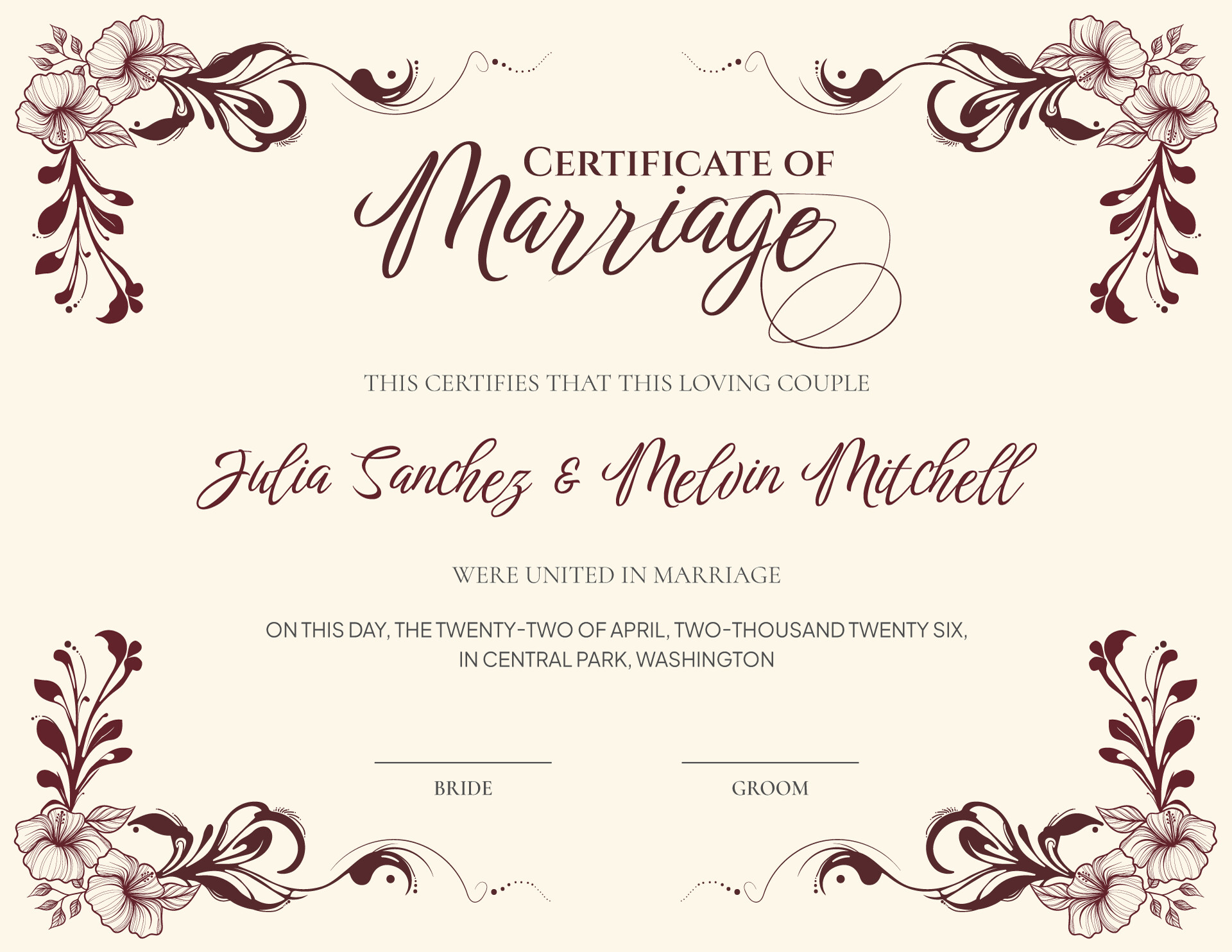 Sample Marriage Certificate Template Sample Marriage Certificate Template