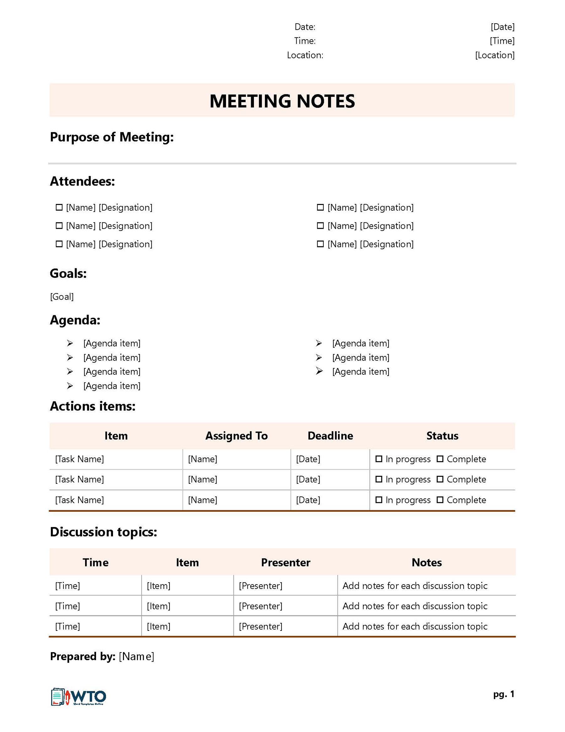 Sample Meeting Notes Template Sample Meeting Notes Template