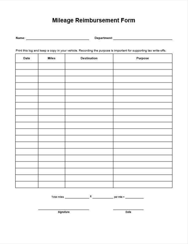 Sample Mileage Reimbursement Form Sample Mileage Reimbursement Form