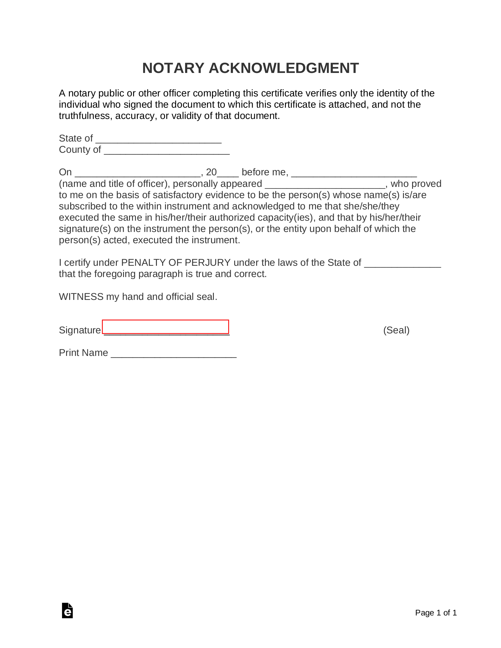 Sample Notary Acknowledgement Form Sample Notary Acknowledgement Form