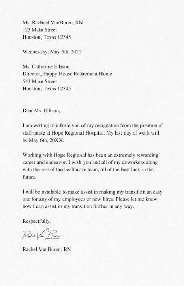 Sample Nursing Resignation Letter Template Sample Nursing Resignation Letter Template