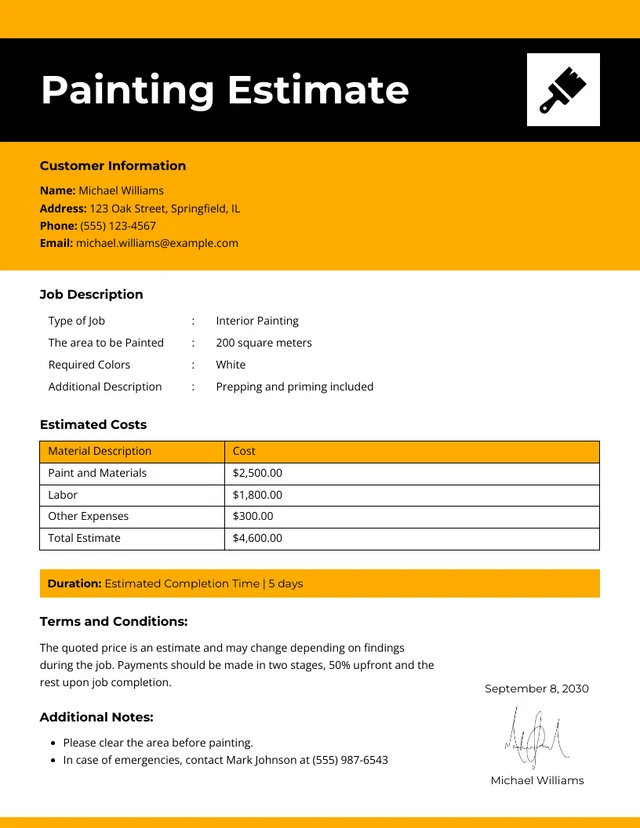 Sample Painting Estimate Template Sample Painting Estimate Template