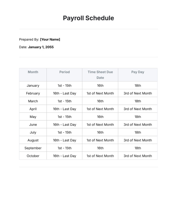 Sample Payroll Schedule Template Sample Payroll Schedule Template