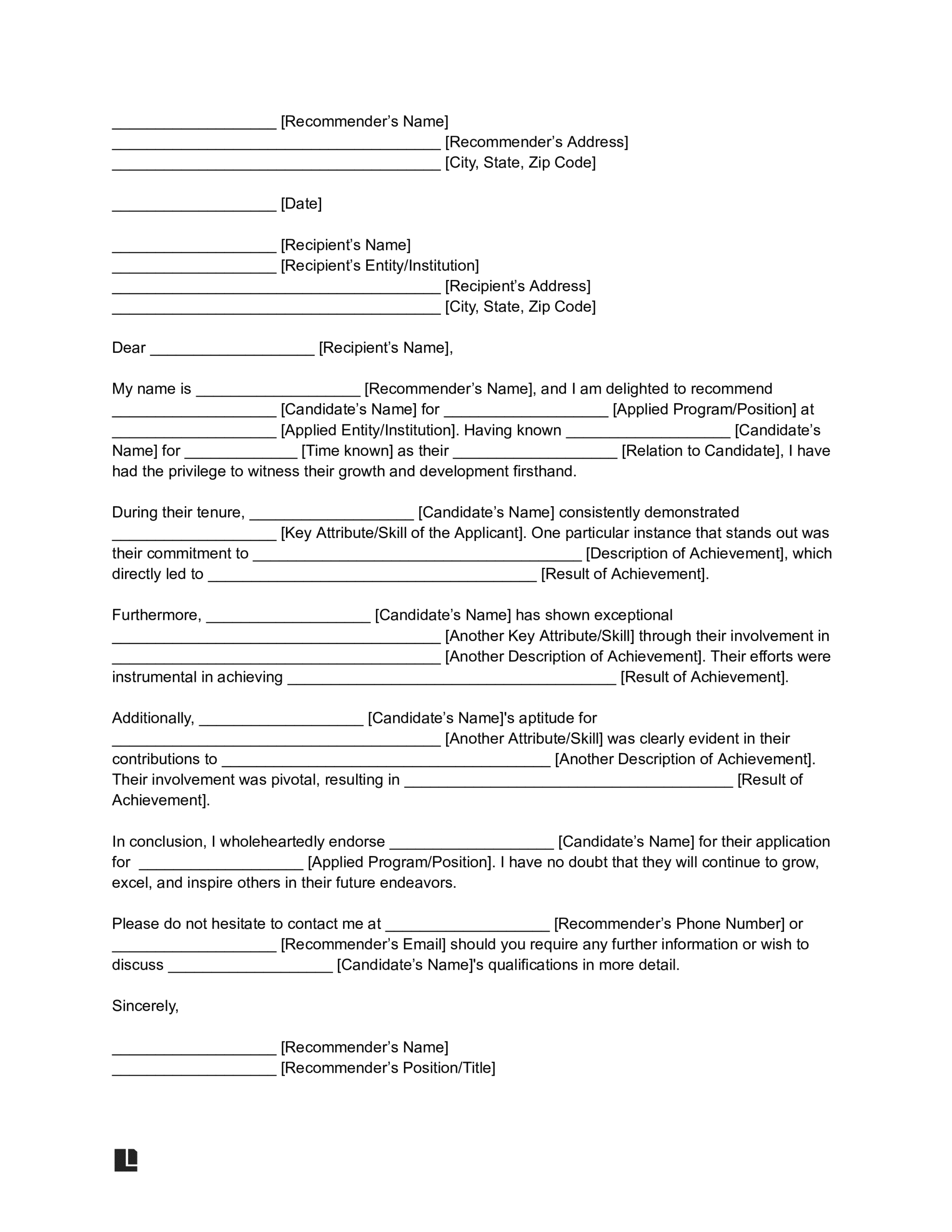 Sample Personal Letter of Recommendation Template Sample Personal Letter of Recommendation Template