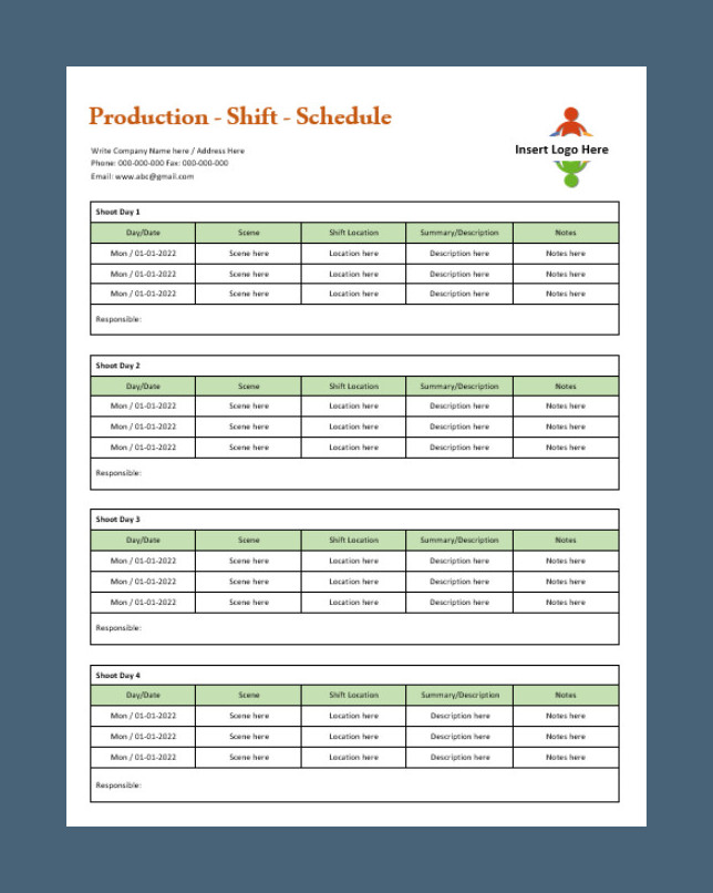 Sample Production Shift Schedule Template Sample Production Shift Schedule Template