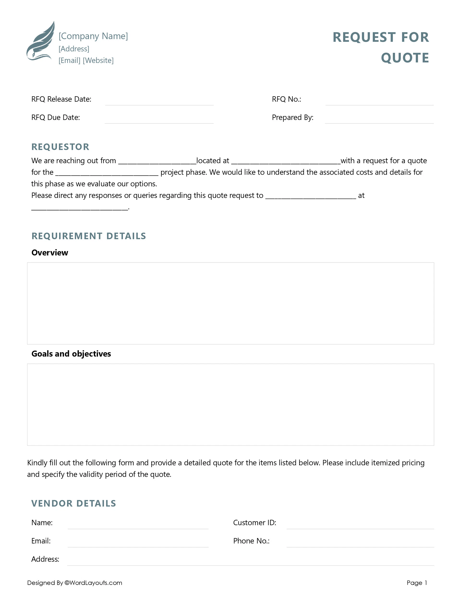 Sample Request for Quote Template Sample Request for Quote Template