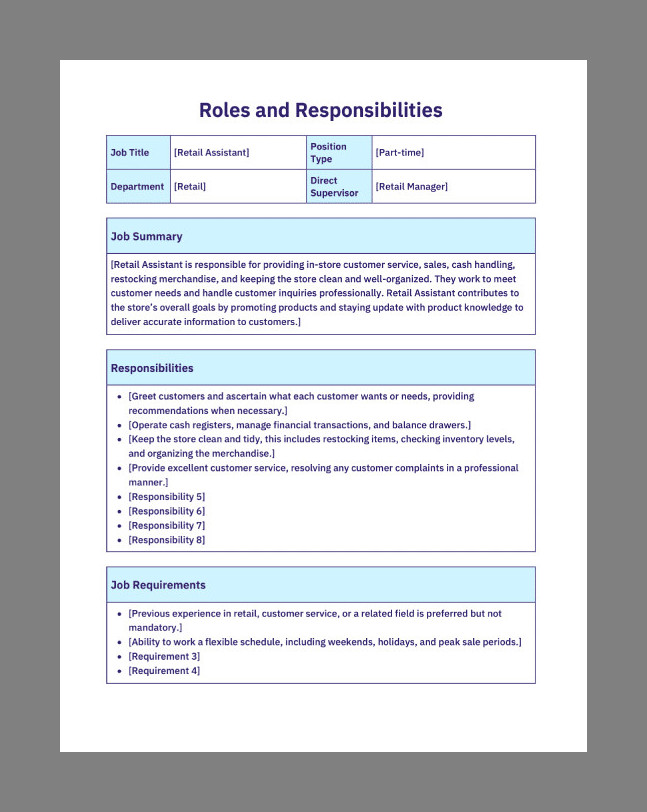 Sample Roles and Responsibilities Template Sample Roles and Responsibilities Template