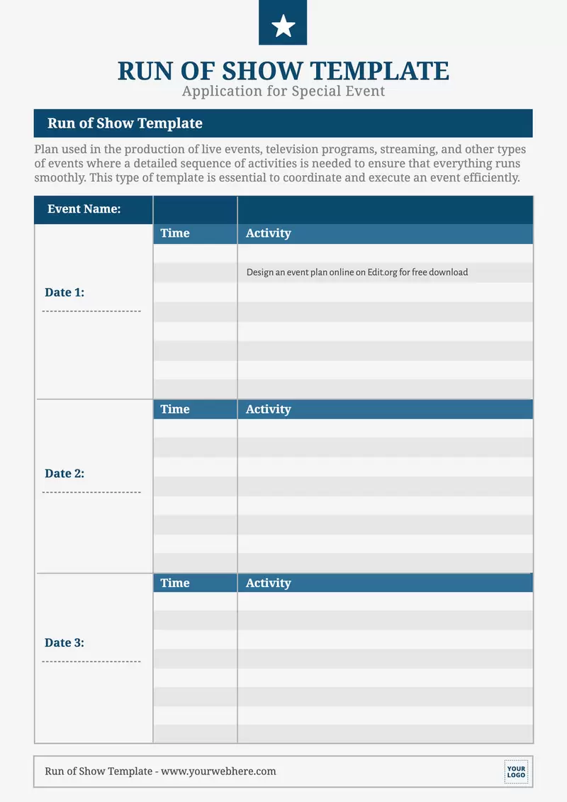 Sample Run of Show Template Sample Run of Show Template