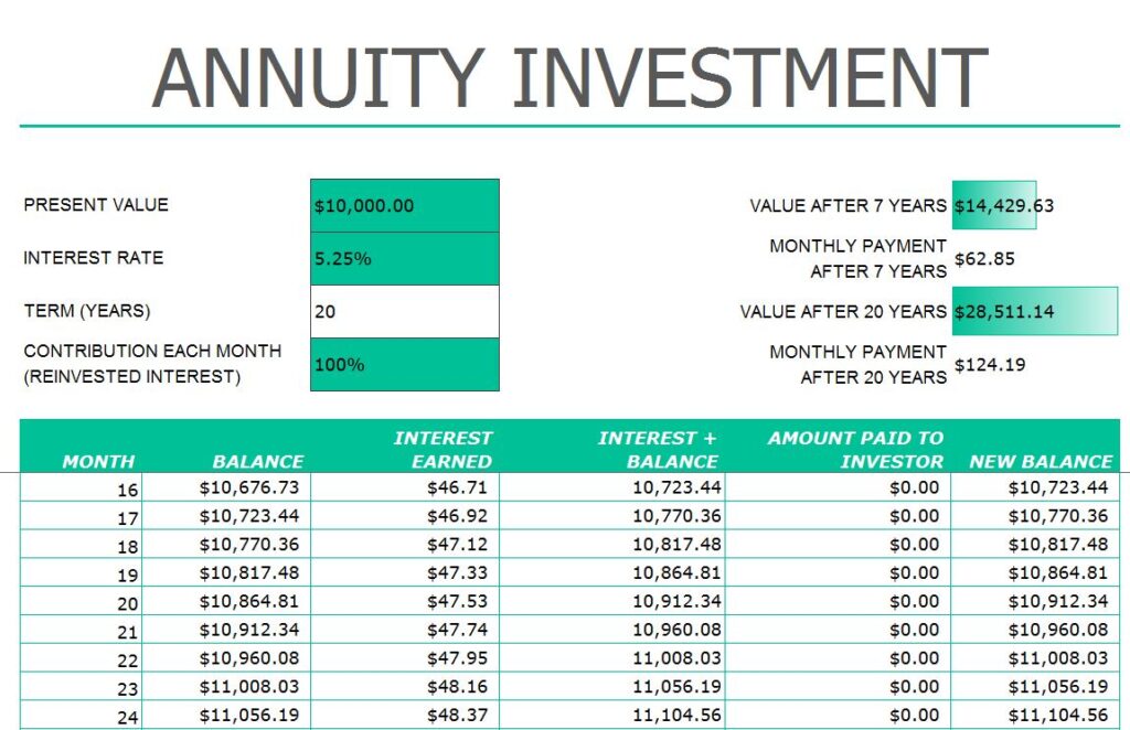 Annuity Investment Calculator Template