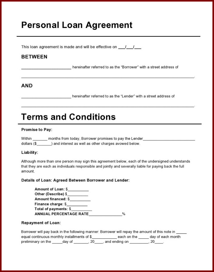 Sample of Family Loan Agreement Template Sample of Family Loan Agreement Template