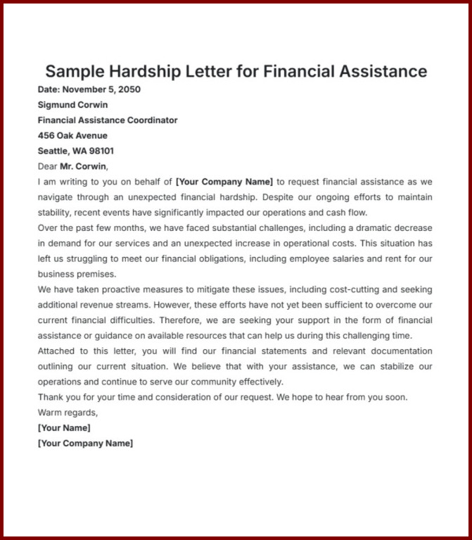 Sample of Financial Hardship Letter Template Sample of Financial Hardship Letter Template