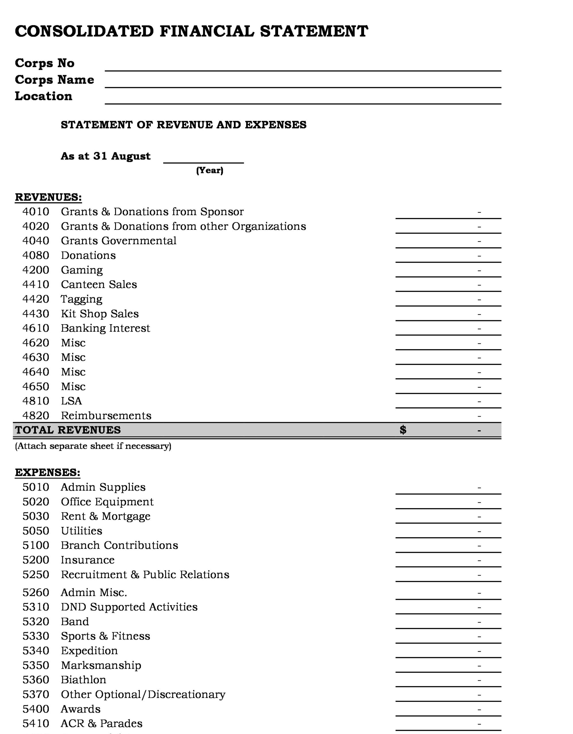 Sample of Financial Statement Template Sample of Financial Statement Template
