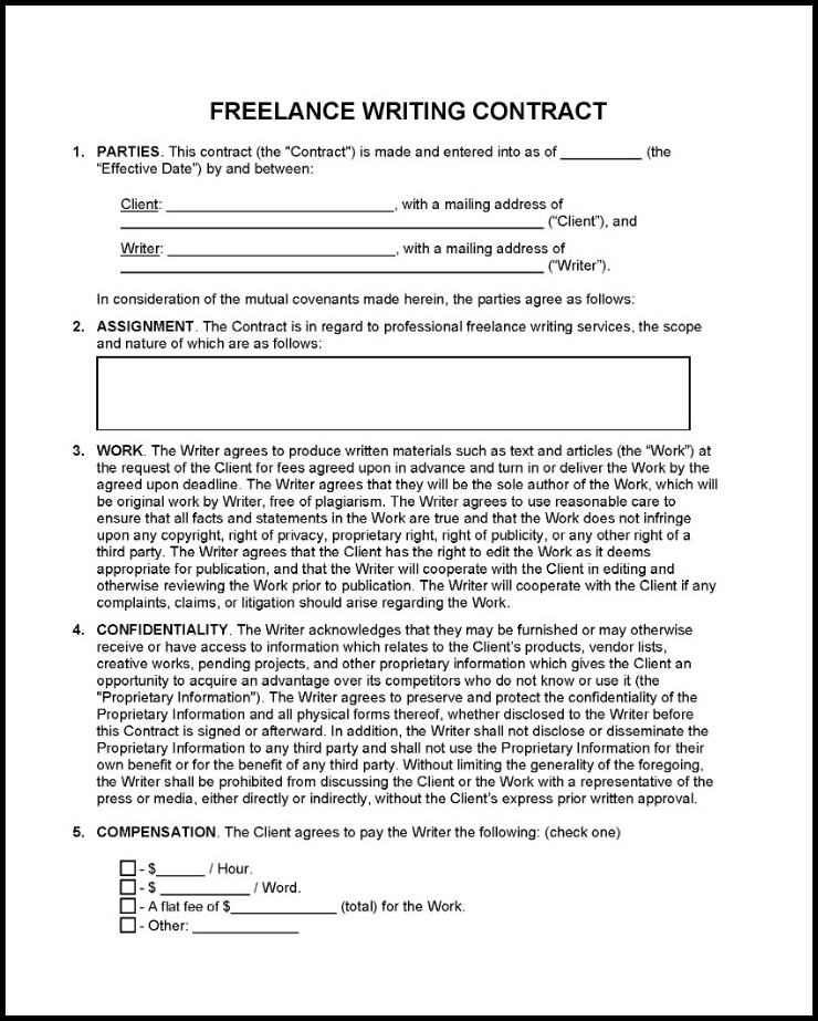 Sample of Freelance Writer Contract Template