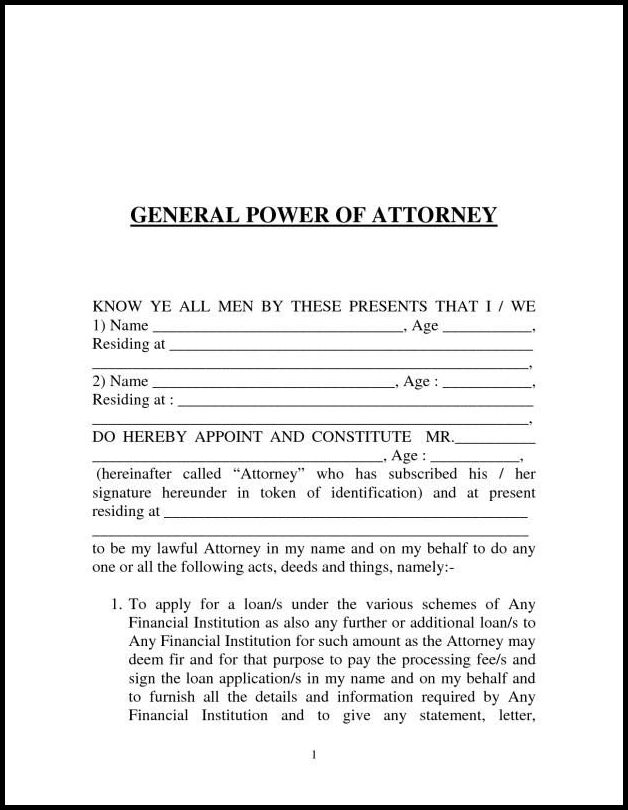 Sample of General Power of Attorney Template