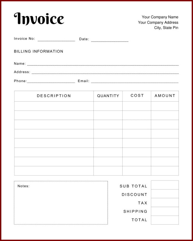 Sample of Generic Invoice Template Sample of Generic Invoice Template