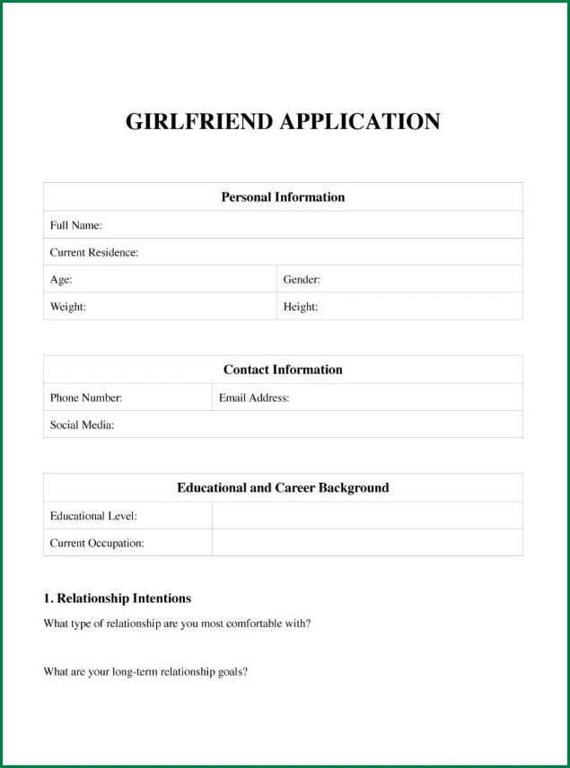 Sample of Girlfriend Application Form