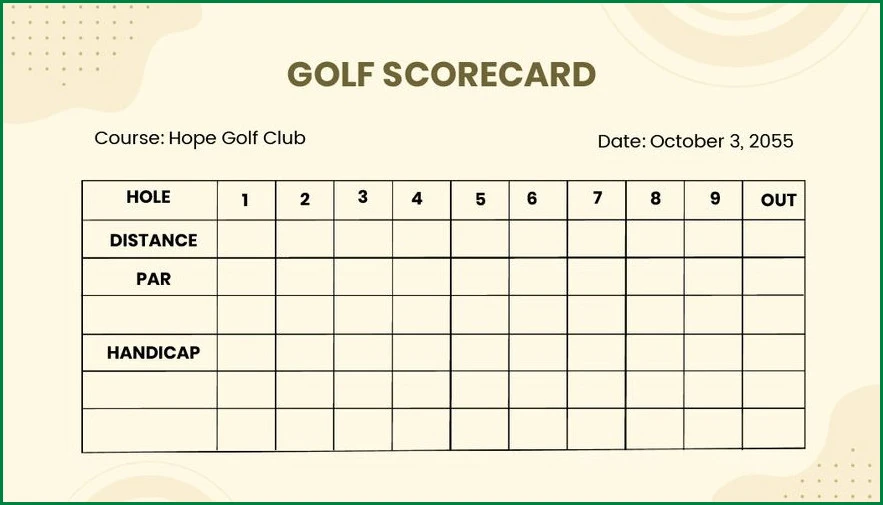 Sample of Golf Scorecard Template