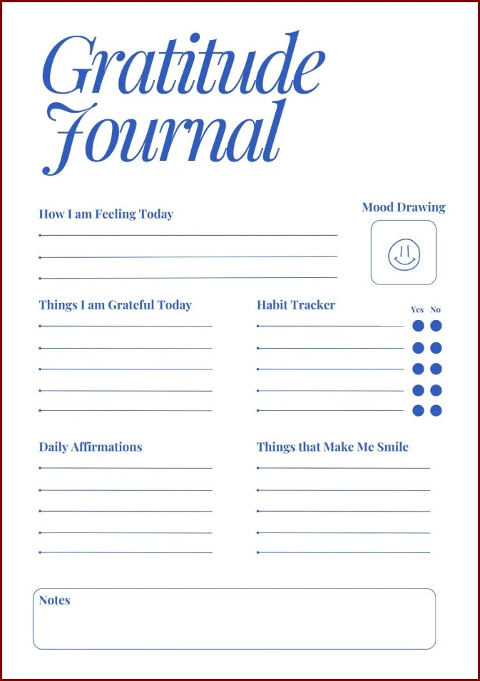 Sample of Gratitude Journal Template
