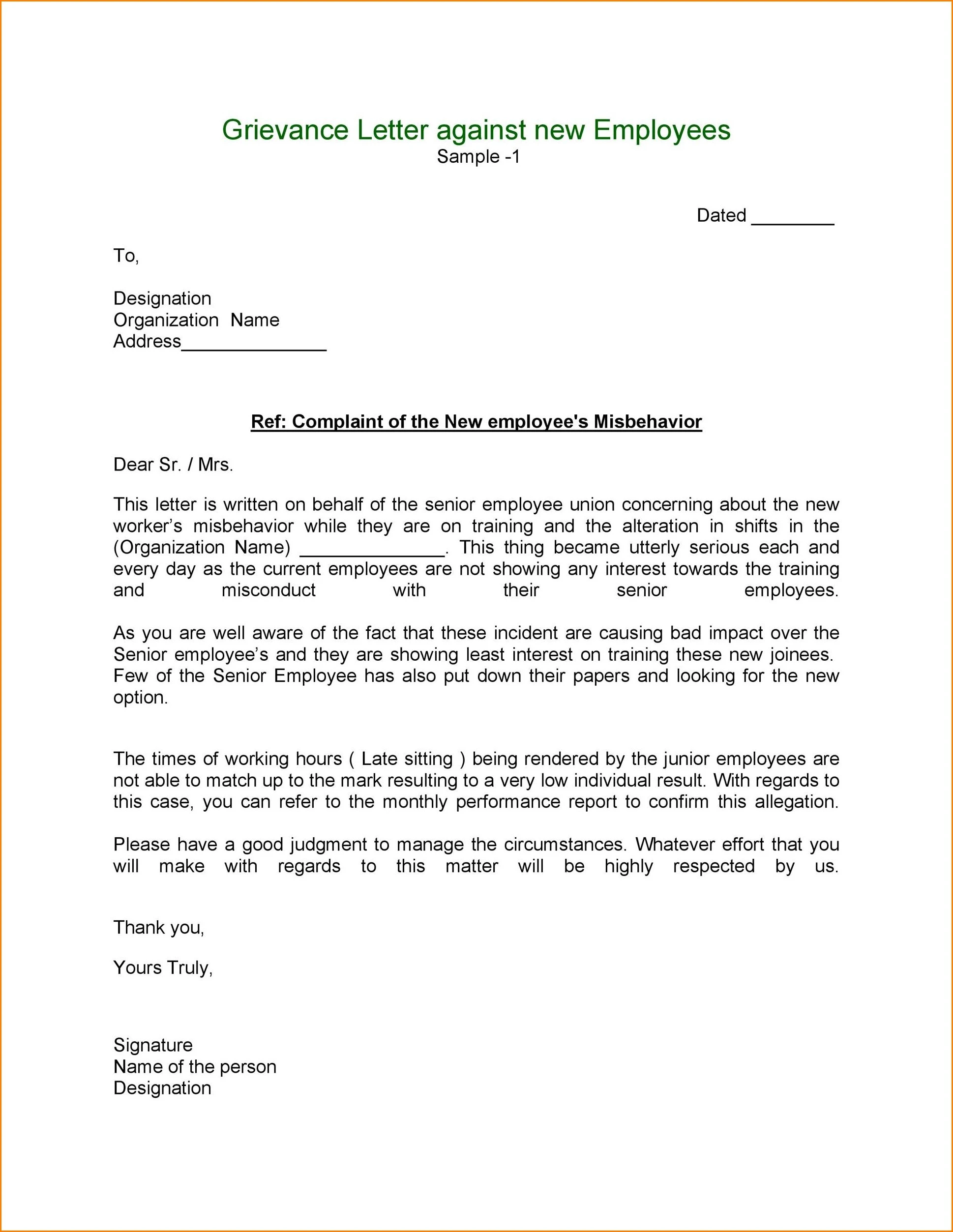 Sample of Grievance Letter Template