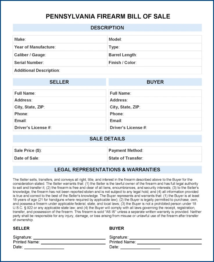 Sample of Gun Bill of Sale Template