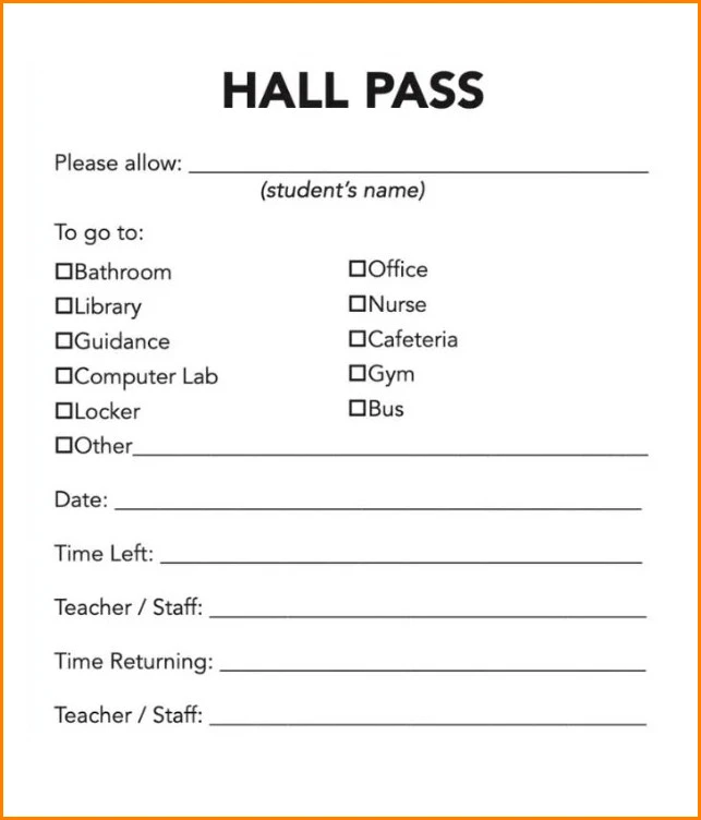 Sample of Hall Passes Template