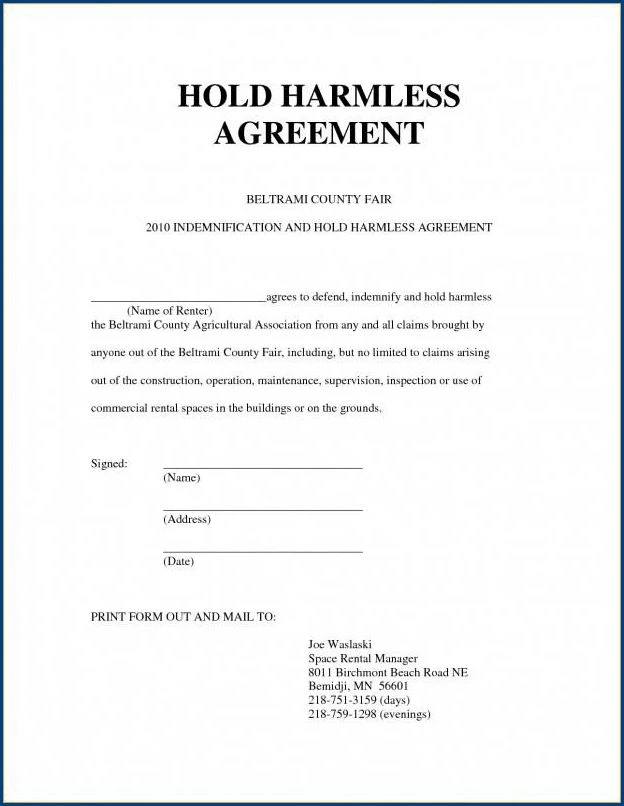 Sample of Hold Harmless Agreement Template